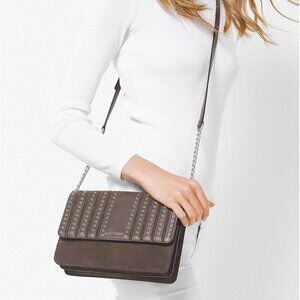 Michael Kors Brown Eyelet-Trim Leather Crossbody Bag